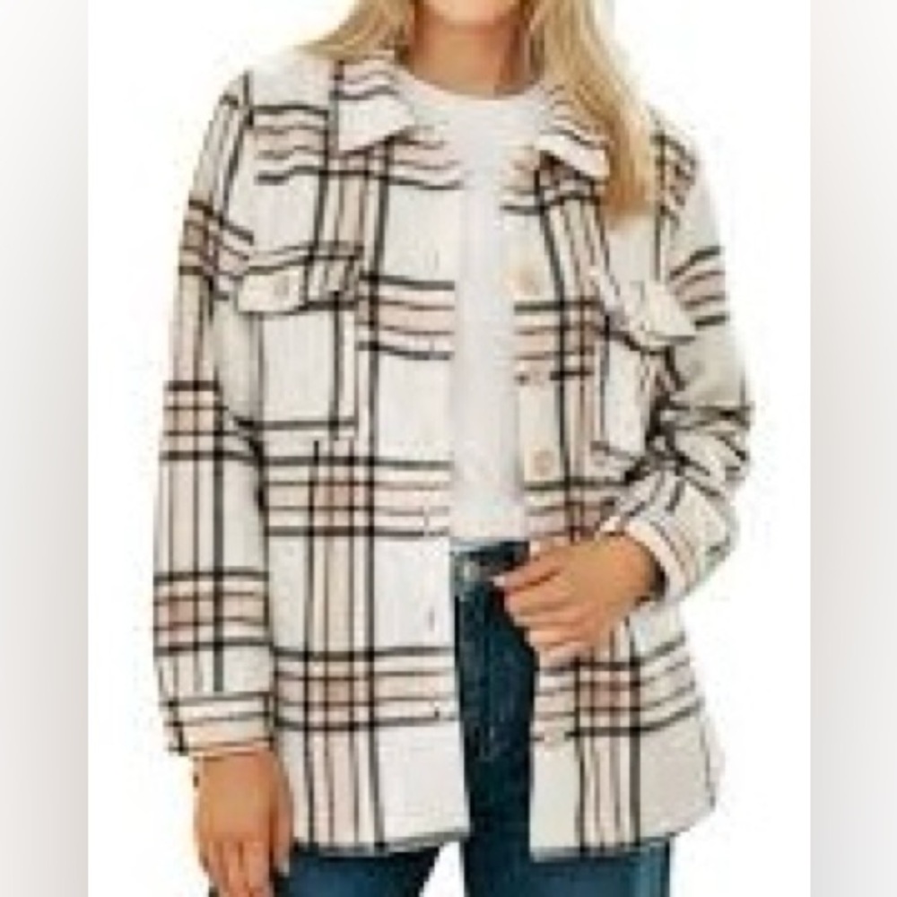 NWT New Berkley Jensen Plaid Women's Soft Sherpa Jacket Cream Large L
